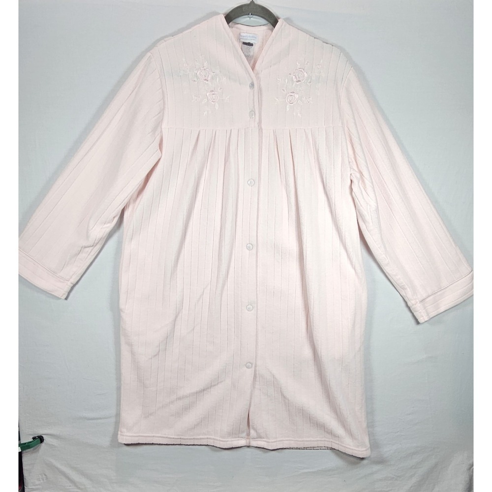Miss Elaine Heavenly Bodies Seersucker Snap Plush Embroidered Robe Pink Size L